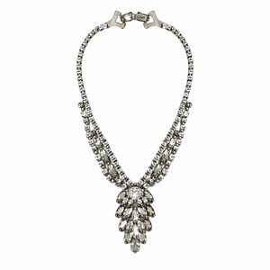 Vintage Coro Rhinestone Necklace Silver Tone Bib Statement Smoky Drop Signed